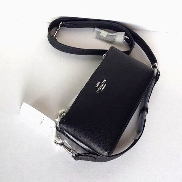 NWT Coach CJ789 Double Zip Crossbody in Refine Pebble Leather Clutch in Black - Picture 3 of 16